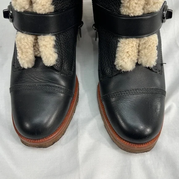 Coach Preston Leather Shearling Ankle Boots Size 9.5B Block Heel Side Zip - Picture 9 of 13